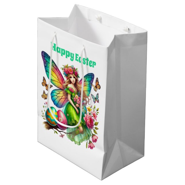 Sac Cadeau Moyen Jolie fée de Pâques heureuse  (Devant Angle)