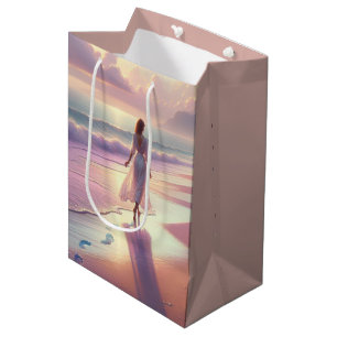 Sac Cadeau Moyen Jolie femme à pied de la plage pour Anniversaire