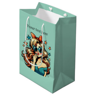 Sac Cadeau Moyen Jolie femme rétro ajouter du texte