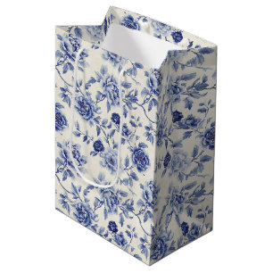 Sac Cadeau Moyen Jolie Fête de Mariage aux Fleurs Bleues