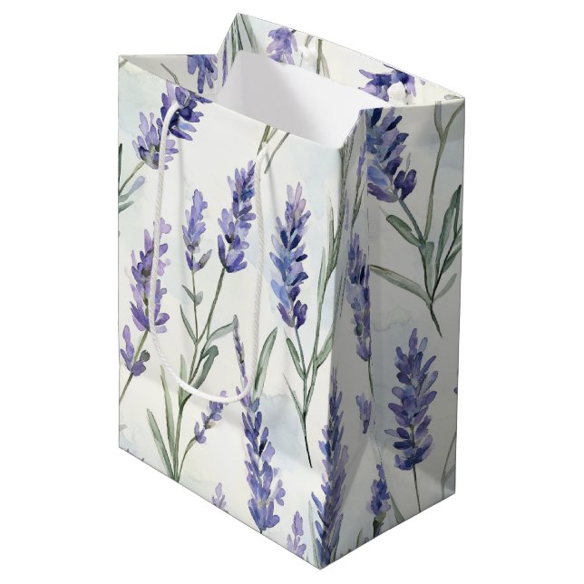Sac Cadeau Moyen Jolie Fête de Mariage Fleurs de Lavande (Devant Angle)