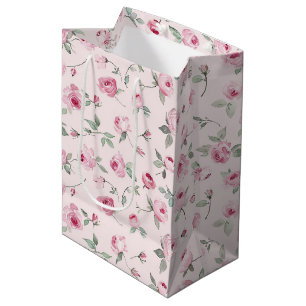 Sac Cadeau Moyen Jolie Fête de Mariage Florale aux Roses Roses