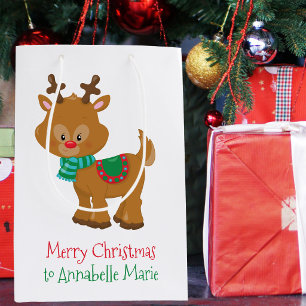 Sac Cadeau Moyen Jolie fête de Noël pour enfants avec rennes person