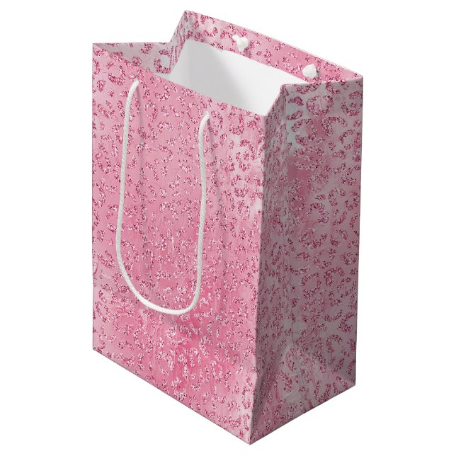 Sac Cadeau Moyen Jolie fille sucre Parties scintillant rose léopard (Devant Angle)