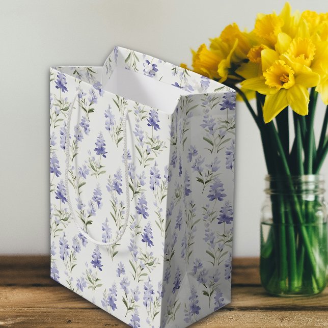 Sac Cadeau Moyen Jolie Fleur de Lilas Élégante Bleu & Blanc Floral (Créateur téléchargé)