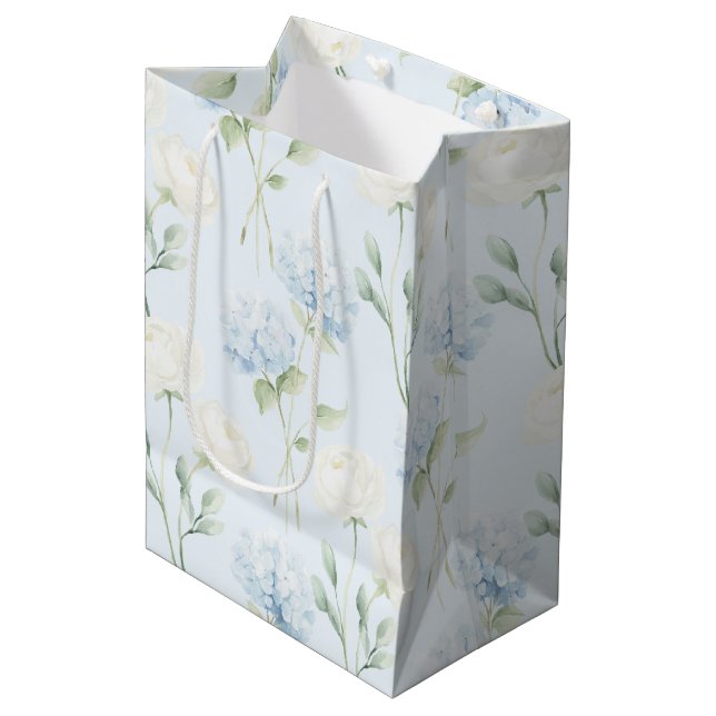 Sac Cadeau Moyen Jolie Fleurs De Hydrangea Bleu Mariage (Devant Angle)