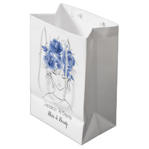 Sac Cadeau Moyen Jolie jolie fille à l'aquarelle bleue rose-Floral