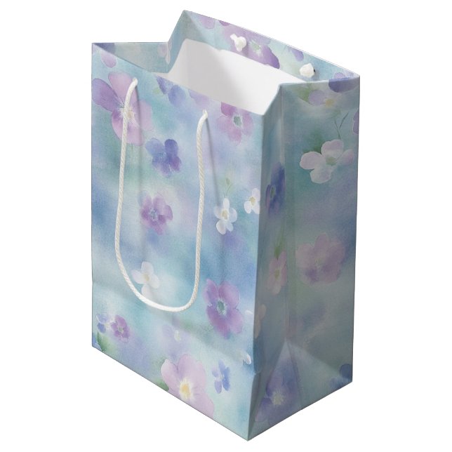 Sac Cadeau Moyen Jolie Lavande Fleurs Blanches Baby Shower (Devant Angle)