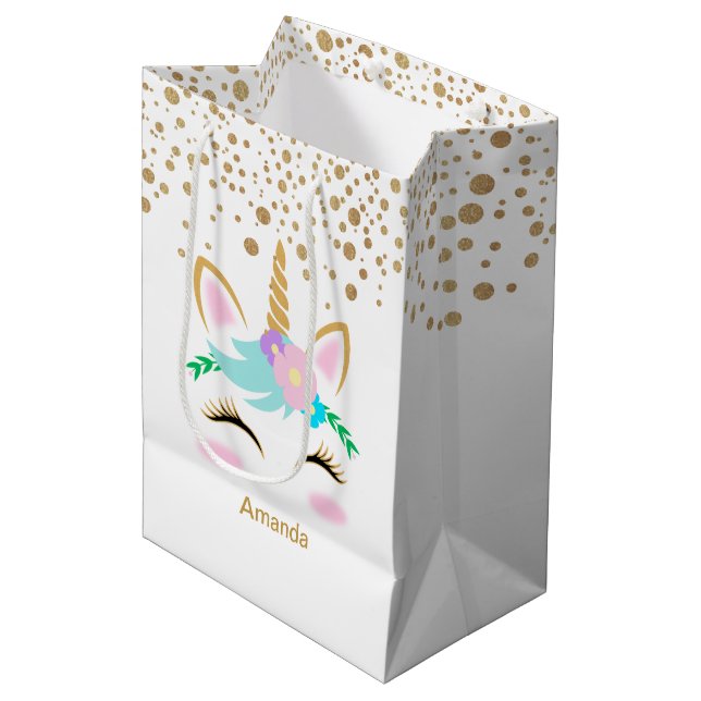 Sac Cadeau Moyen Jolie licorne florale (Devant Angle)