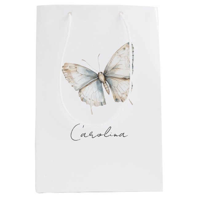 Sac Cadeau Moyen Jolie Mariage Papillon Blanc (Devant)