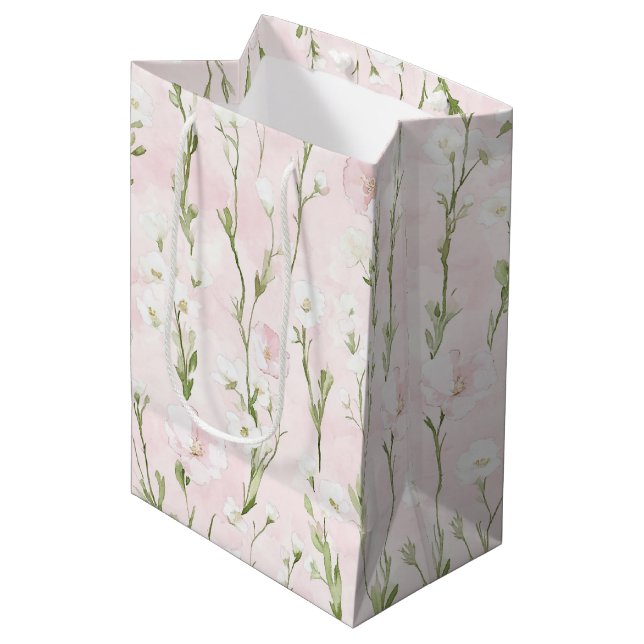 Sac Cadeau Moyen Jolie robe de mariée florale rose tendre (Devant Angle)