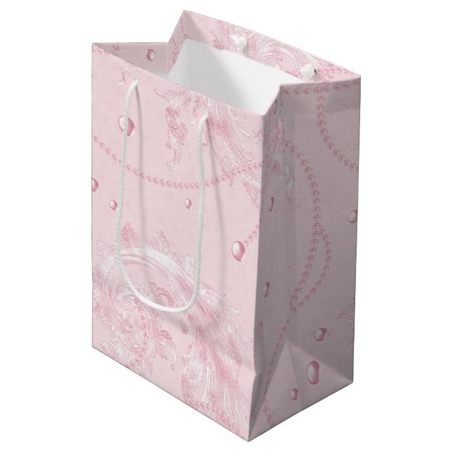 Sac Cadeau Moyen Jolie robe de mariée rose élégante avec perles pou (Devant Angle)