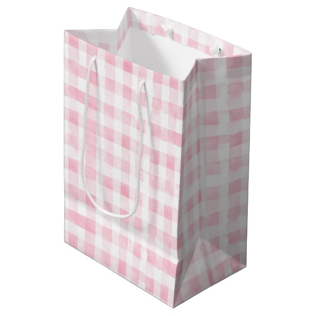 Sac Cadeau Moyen Jolie rose blanc carreaux rayures mariage (Devant Angle)