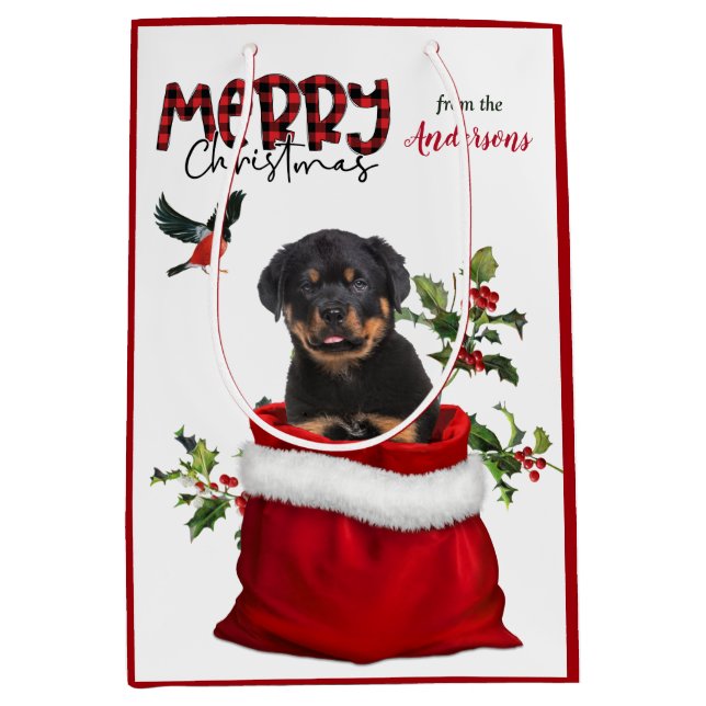 Sac Cadeau Moyen Jolie Rottweiler Chien chiot Noël (Devant)