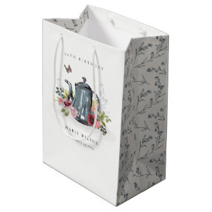 Sac Cadeau Moyen Jolie théière Florale Rose N'Importe Quel Âge Anni
