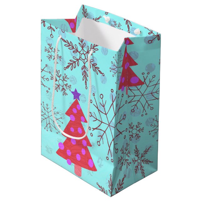 Sac Cadeau Moyen Jolies arbres de Noël avec des flocons de neige su (Devant Angle)