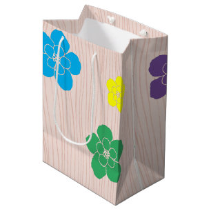Sac Cadeau Moyen Jolies coupures de fleurs sur fond de grain de boi