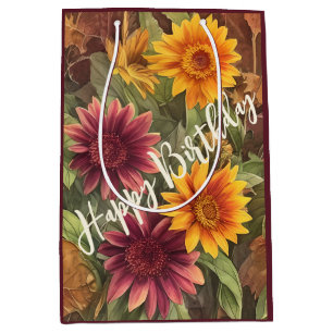 Sac Cadeau Moyen Jolies fleurs d'automne Floral automne Anniversair