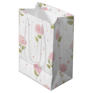 Sac Cadeau Moyen Jolies Fleurs d'Hydrangea Rose pour Baby Shower