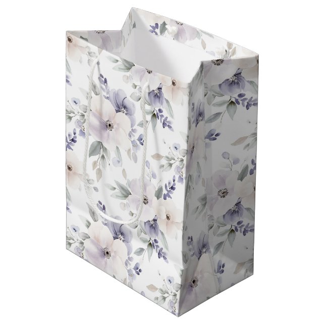 Sac Cadeau Moyen Jolies fleurs lavande violettes ivoire Shower de m (Devant Angle)