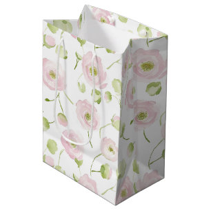 Sac Cadeau Moyen Jolies fleurs rose pastel et menthe pour une baby 