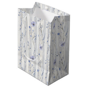 Sac Cadeau Moyen Jolies rayures florales lavande blanches pour une
