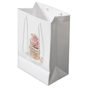 Sac Cadeau Moyen Jolies Roses Florales Rose Pêche Crème Douceur Nup