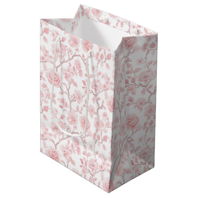 Sac Cadeau Moyen Jolies Roses Roses Fleur Fête de Mariage (Devant Angle)