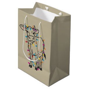 Sac Cadeau Moyen Jolies vaches lumières de Noël génisses vacances f