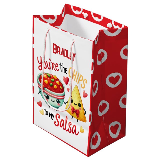 Sac Cadeau Moyen Jolis Chips à ma Salsa Saint-Valentin Ajouter un n (Devant Angle)