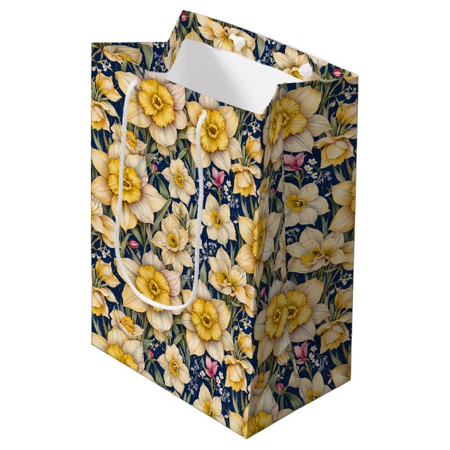 Sac Cadeau Moyen Jonquilles de printemps jaune (Devant Angle)