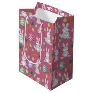 Sac Cadeau Moyen Jote rose lapin lapin de Pâques Motif