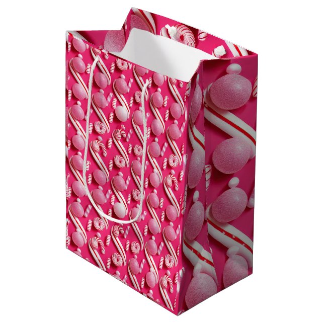 Sac Cadeau Moyen Jouer Gumballs Roses et bonbons de menthe (Devant Angle)