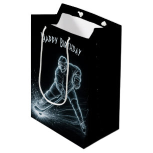 Sac Cadeau Moyen Joueur de hockey néon d'anniversaire sur glace
