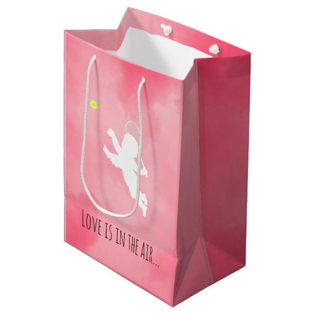 Sac Cadeau Moyen Joueur de tennis rose Cupidon Valentine's Day (Devant Angle)