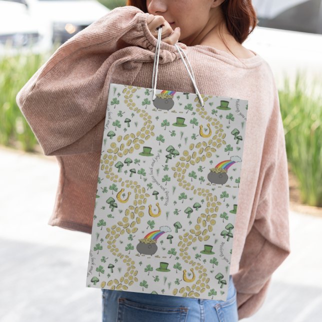 Sac Cadeau Moyen Jour de la Saint Patrick amusant Shamrock vert Lep (Créateur téléchargé)