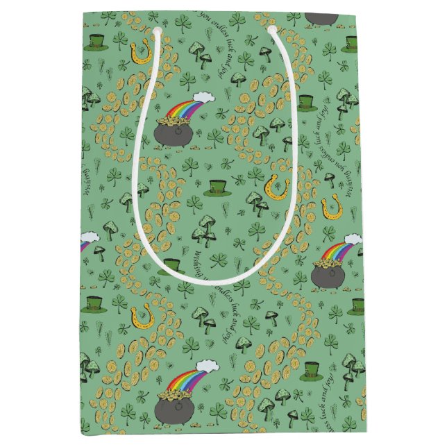 Sac Cadeau Moyen Jour de la Saint Patrick amusant Shamrock vert Lep (Devant)