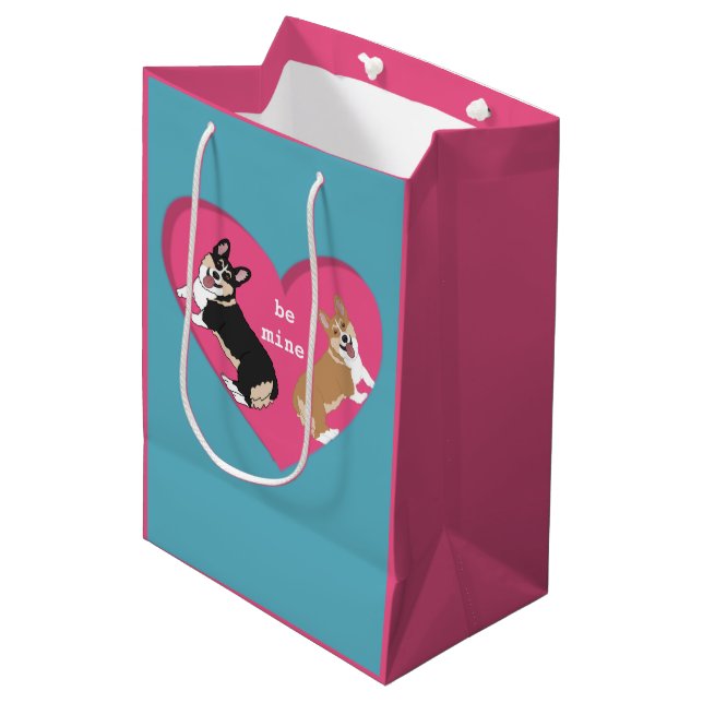 Sac Cadeau Moyen Jour des Valentines Corgi (Devant Angle)