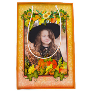 Sac Cadeau Moyen Joyeuse Action de Grâce Citrouille Feuilles Festiv