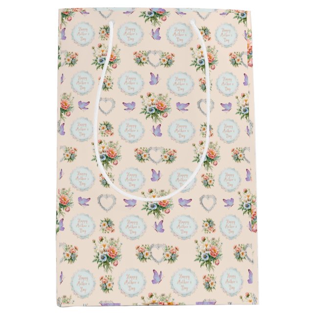 Sac Cadeau Moyen Joyeuse Fête des Mères Vanilla Cream (Devant)