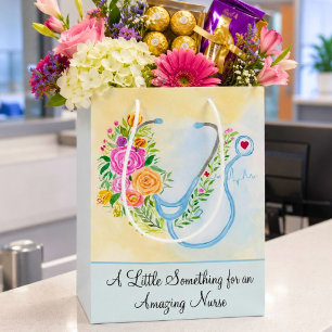 Sac Cadeau Moyen Joyeuse Journée des infirmières Fleur Stéthoscope