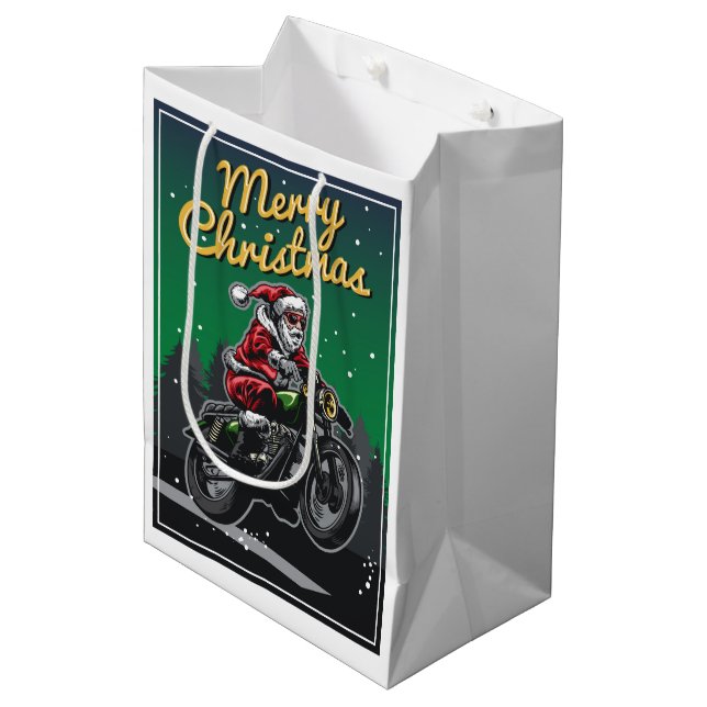 Sac Cadeau Moyen Joyeuse moto Noël Père Noël | Vacances (Devant Angle)