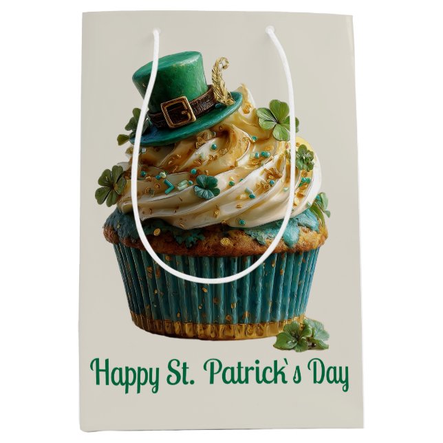 Sac Cadeau Moyen Joyeuse Saint-Patrick Cupcake Chanceux (Devant)