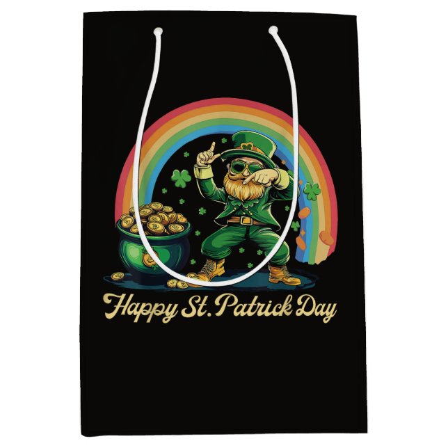 Sac Cadeau Moyen Joyeuse Saint-Patrick Drôle Leprechaun (Devant)