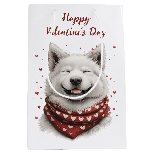 Sac Cadeau Moyen Joyeuse Saint-Valentin chien Samoyède (Devant)