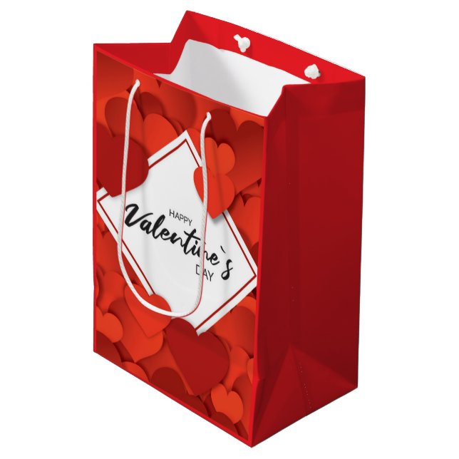 Sac Cadeau Moyen Joyeuse Saint-Valentin Cœurs Rouges (Devant Angle)