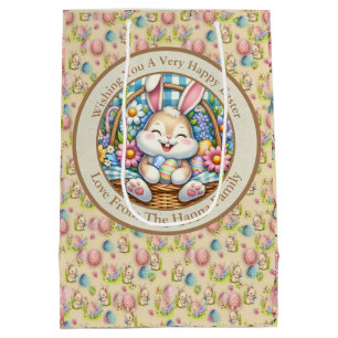 Sac Cadeau Moyen Joyeuses Pâques avec un lapin mignon, des œufs et