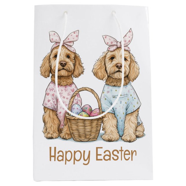 Sac Cadeau Moyen Joyeuses Pâques Chiens Goldendoodle (Devant)