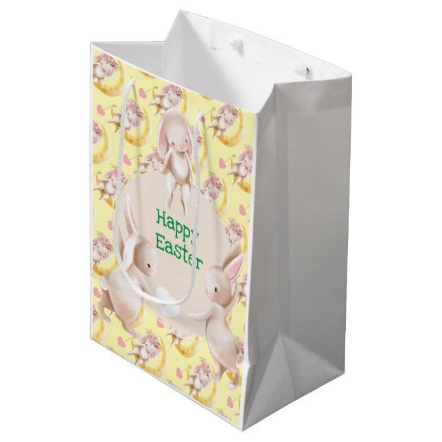 Sac Cadeau Moyen Joyeuses Pâques en jaune (Devant Angle)