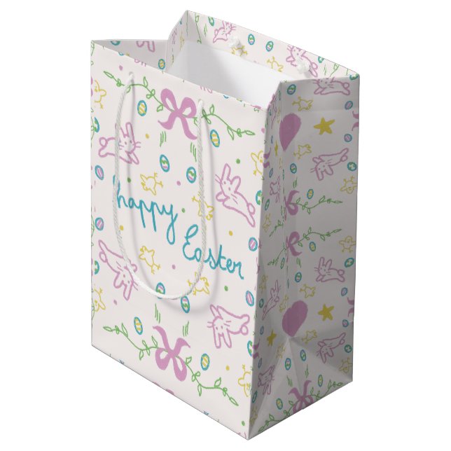 Sac Cadeau Moyen Joyeuses Pâques Message Mignon (Dos Angle)